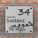 Naambord Opaal acrylglas met tak+vogel  - 20x20 cm
