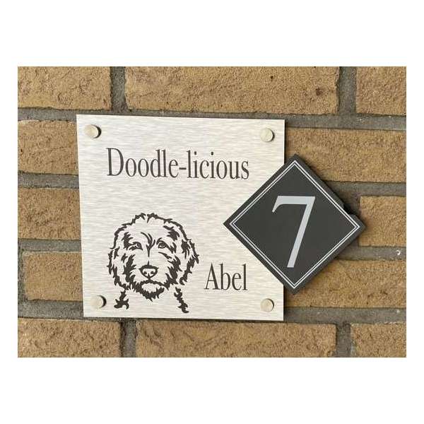 Naambordje voordeur met een Labradoodle Naambordje voordeur met een Labradoodle