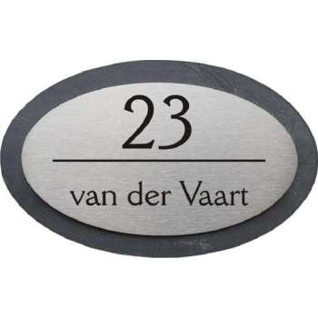 Naambordje voordeur leisteen met rvs ovaal 23x15cm