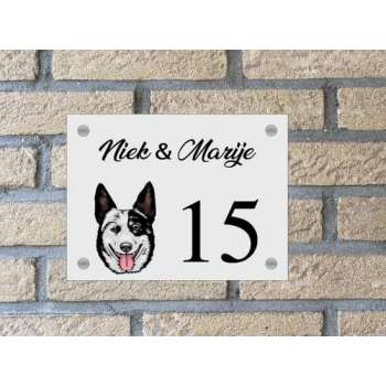 Naambordje voordeur hond Australian cattle dog wit