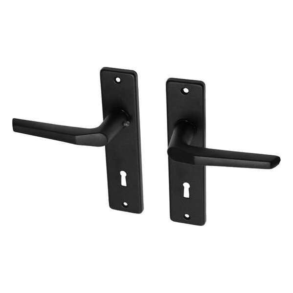 Wovar Zwarte deurklinken met schild SL72 aluminium duimmodel - Per set Wovar Zwarte deurklinken met schild SL72 aluminium duimmodel - Per set