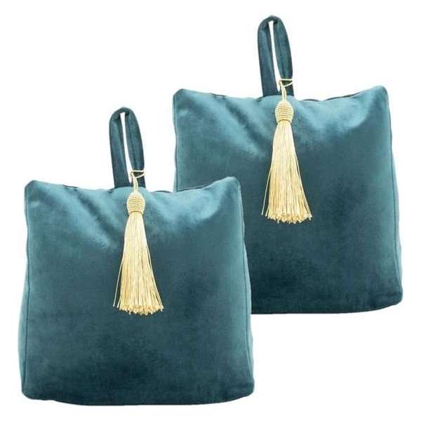 2x stuks fluwelen deurstoppers 18 cm petrol blauw - Deur vastzetter - Deurstop 2x stuks fluwelen deurstoppers 18 cm petrol blauw - Deur vastzetter - Deurstop