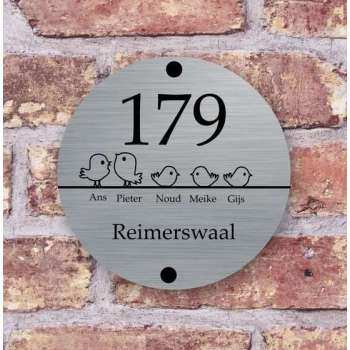 Naambord RVS look gepersonaliseerde vogeltjes