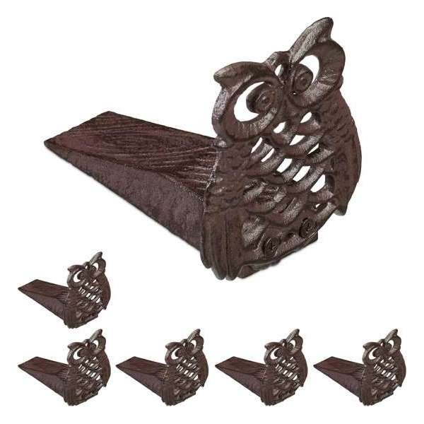 Relaxdays 6x deurstopper uil - gietijzer - deurstop - deurwig - zwaar - decoratie - bruin Relaxdays 6x deurstopper uil - gietijzer - deurstop - deurwig - zwaar - decoratie - bruin