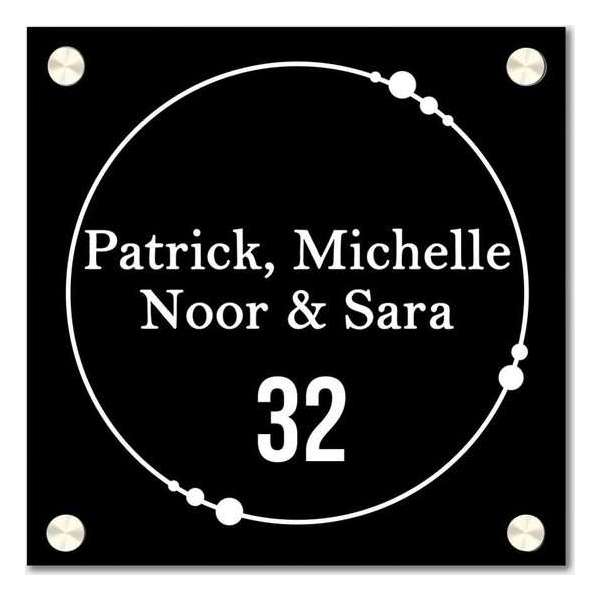 Naambordje vierkant cirkel dots zwart Naambordje vierkant cirkel dots zwart
