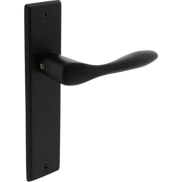 Intersteel Deurkruk Banaan met schild 181x41x7mm blind mat zwart Intersteel Deurkruk Banaan met schild 181x41x7mm blind mat zwart