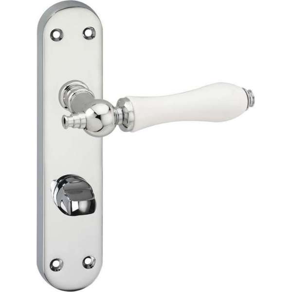 Impresso Brisbane Deurklink – Deurbeslag – Ovaal – Deurschild met Toiletsluiting – Deurkruk Wit – Chroom Impresso Brisbane Deurklink – Deurbeslag – Ovaal – Deurschild met Toiletsluiting – Deurkruk Wit – Chroom