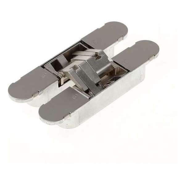 Onzichtbaar scharnier, 3D, type Hide 134-60, afmeting 134x24x21mm, kleur inox look Onzichtbaar scharnier, 3D, type Hide 134-60, afmeting 134x24x21mm, kleur inox look