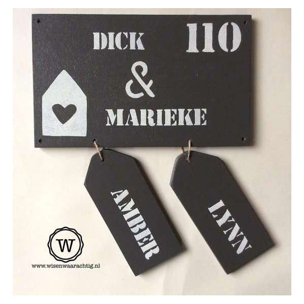 Naambord antraciet met 2 naamlabels Naambord antraciet met 2 naamlabels
