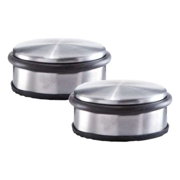 Set van 3x stuks Rvs deurstoppers rond 10 x 4,5 cm - Deurstoppers 1,15 kg Set van 3x stuks Rvs deurstoppers rond 10 x 4,5 cm - Deurstoppers 1,15 kg