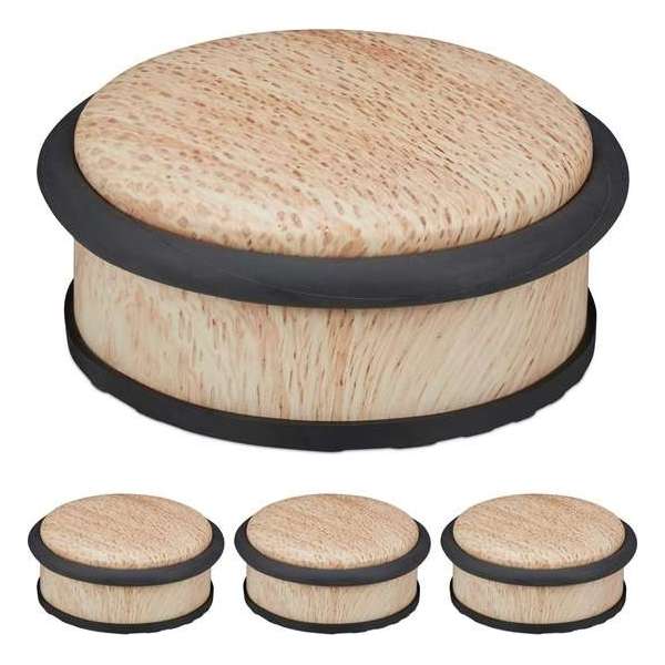 Relaxdays 4x deurstopper binnen - deurhouder - houtlook - deurvastzetter - rubber - H 5 cm
