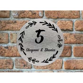 Naambordje voordeur krans 2 rvs look rond
