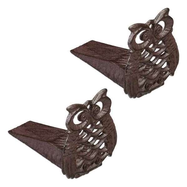 Relaxdays 2x deurstopper uil - gietijzer - deurstop - deurwig - zwaar - decoratie - bruin Relaxdays 2x deurstopper uil - gietijzer - deurstop - deurwig - zwaar - decoratie - bruin