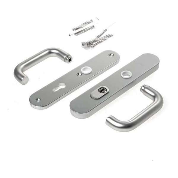 Veiligheidsgarnituur, D4E, alum., afgerond, kruk/kruk, met kerntrekbeveiliging, PC72, deurdikte 40-54mm Veiligheidsgarnituur, D4E, alum., afgerond, kruk/kruk, met kerntrekbeveiliging, PC72, deurdikte 40-54mm