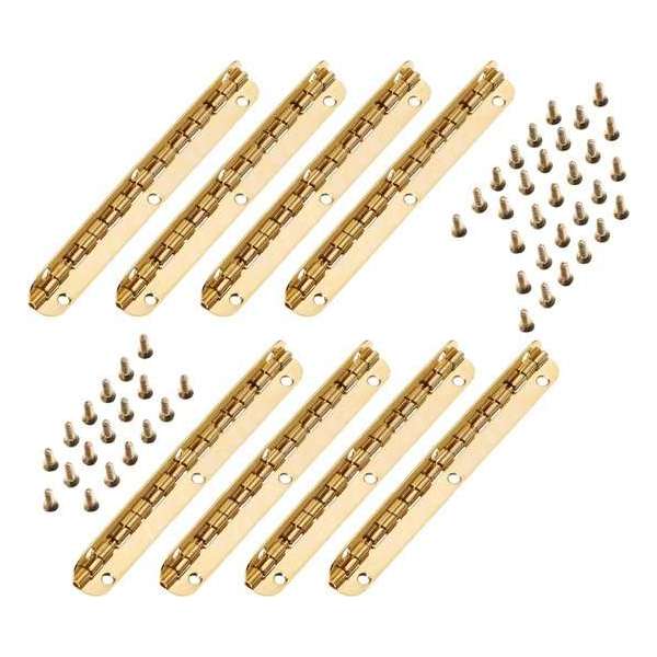 Set van 8 lange scharniertjes, (11,5 cm lang, goud, max 90 graden) Set van 8 lange scharniertjes, (11,5 cm lang, goud, max 90 graden)