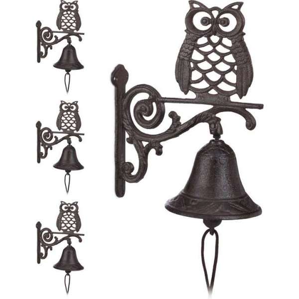 Relaxdays 4x deurbel gietijzer uil - tuinbel - wandbel - ijzer - vintage tuindecoratie Relaxdays 4x deurbel gietijzer uil - tuinbel - wandbel - ijzer - vintage tuindecoratie