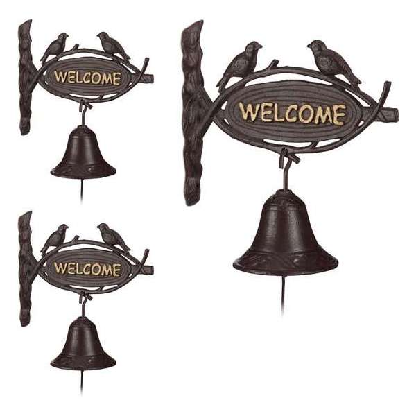 Relaxdays 3x deurbel gietijzer WELCOME - tuinbel vogels - ijzeren bel - wandbel klok deur Relaxdays 3x deurbel gietijzer WELCOME - tuinbel vogels - ijzeren bel - wandbel klok deur