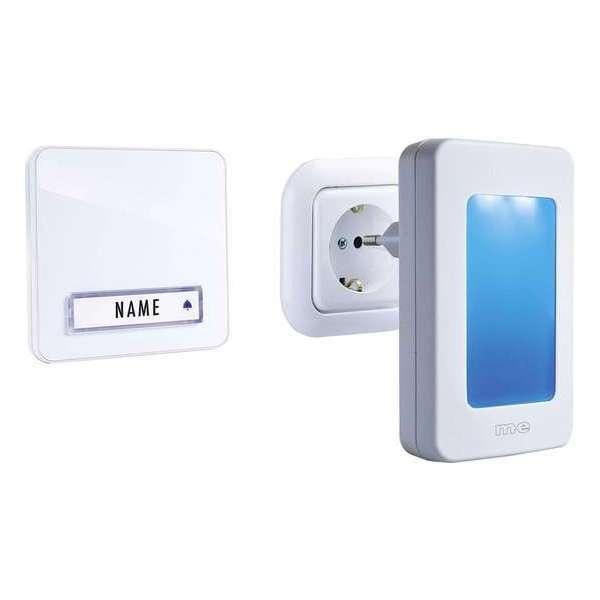 m-e modern-electronics 41146 Complete set voor Draadloze deurbel Met automatische nachtlamp, Met naambord m-e modern-electronics 41146 Complete set voor Draadloze deurbel Met automatische nachtlamp, Met naambord