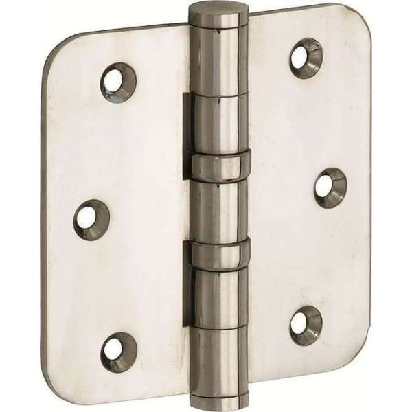 Kogellagerscharnier ronde hoek 89x89mm nikkel glans vlak Kogellagerscharnier ronde hoek 89x89mm nikkel glans vlak