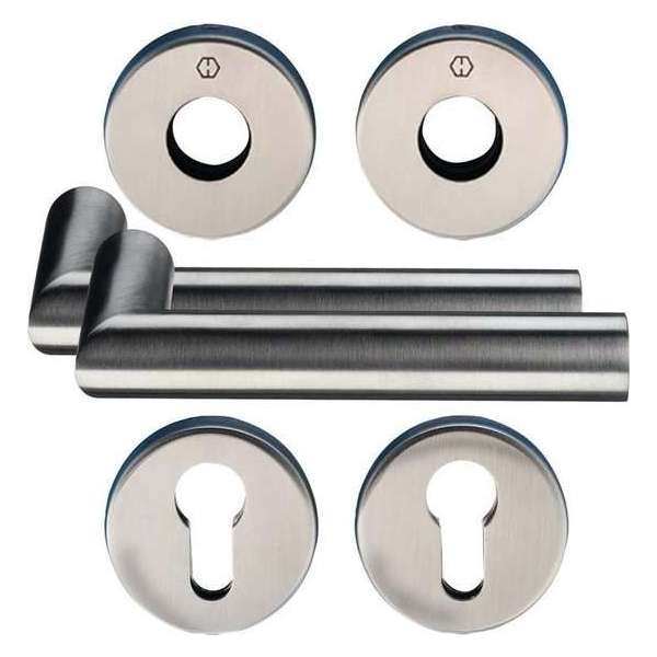 Hoppe deurgarnituur met cilinderrozetten s/g RVS - kruk/kruk - Sertos - E1400/42H/42HKVS/f69 Hoppe deurgarnituur met cilinderrozetten s/g RVS - kruk/kruk - Sertos - E1400/42H/42HKVS/f69