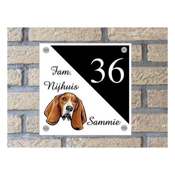 Naambordje voordeur hond Basset wit Naambordje voordeur hond Basset wit