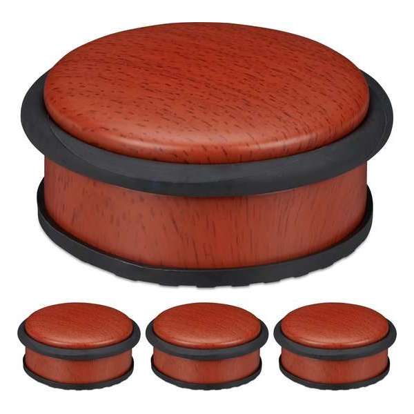 Relaxdays 4x deurstopper binnen - houtlook - deurvastzetter - rubber - H 5 cm - deurhouder
