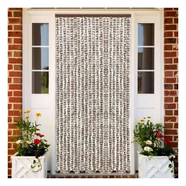 vidaXL Vliegengordijn 90x220 cm chenille taupe en wit vidaXL Vliegengordijn 90x220 cm chenille taupe en wit