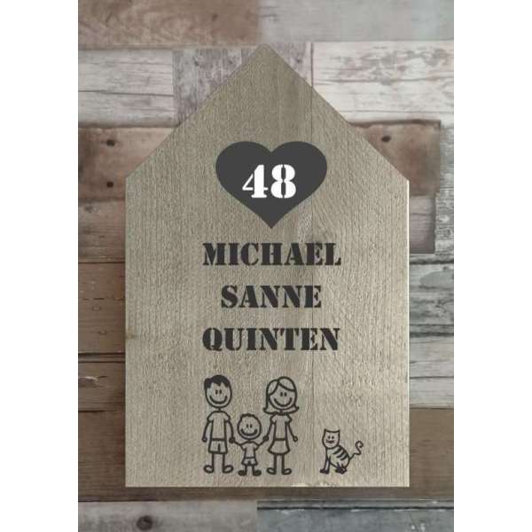 Naambordje voordeur steigerhout | houten naambord 30x20 cm Naambordje voordeur steigerhout | houten naambord 30x20 cm