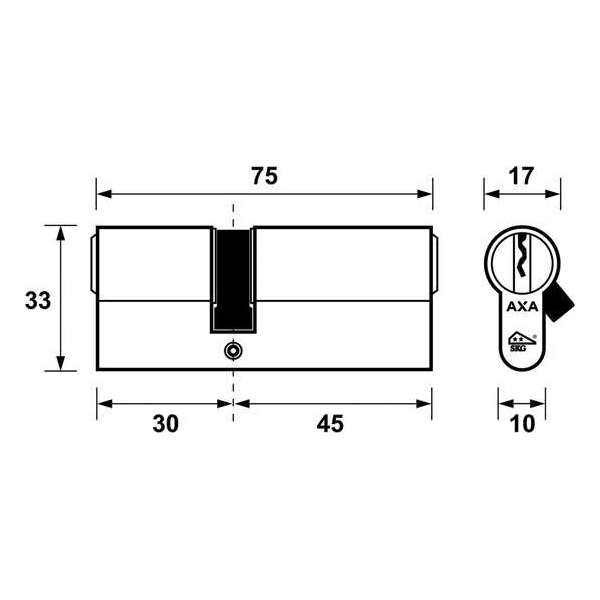 AXA 7211-03-08/BL Dubbele veiligheidscilinder Security verlengd 30-45 - 75x17mm AXA 7211-03-08/BL Dubbele veiligheidscilinder Security verlengd 30-45 - 75x17mm