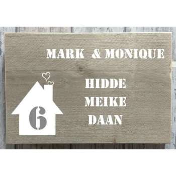 Naambordje voordeur steigerhout | houten naambord 30x20 cm