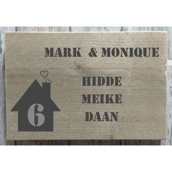 Naambordje voordeur steigerhout | houten naambord 30x20 cm