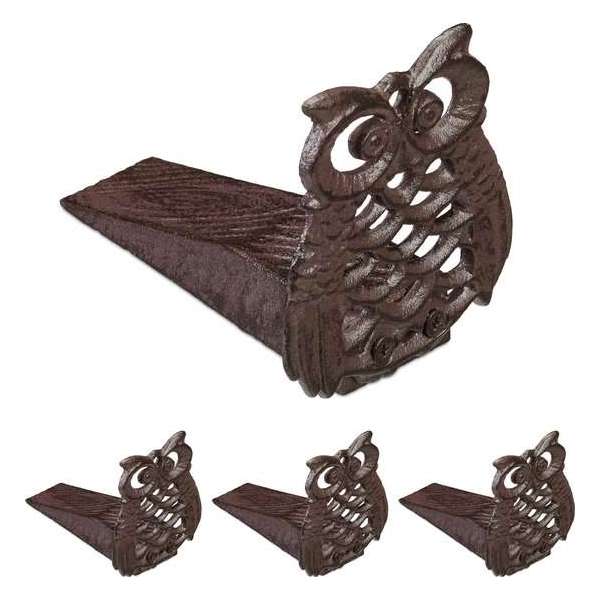 Relaxdays 4x deurstopper uil - gietijzer - deurstop - deurwig - zwaar - decoratie - bruin Relaxdays 4x deurstopper uil - gietijzer - deurstop - deurwig - zwaar - decoratie - bruin