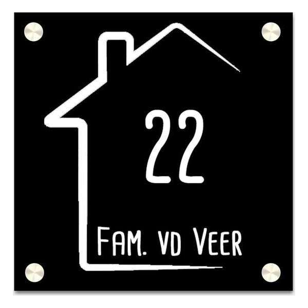 Naambordje vierkant half huisje zwart Naambordje vierkant half huisje zwart