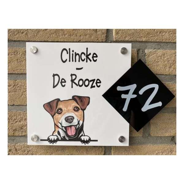 Naambordje voordeur hond jack Russel wit Naambordje voordeur hond jack Russel wit