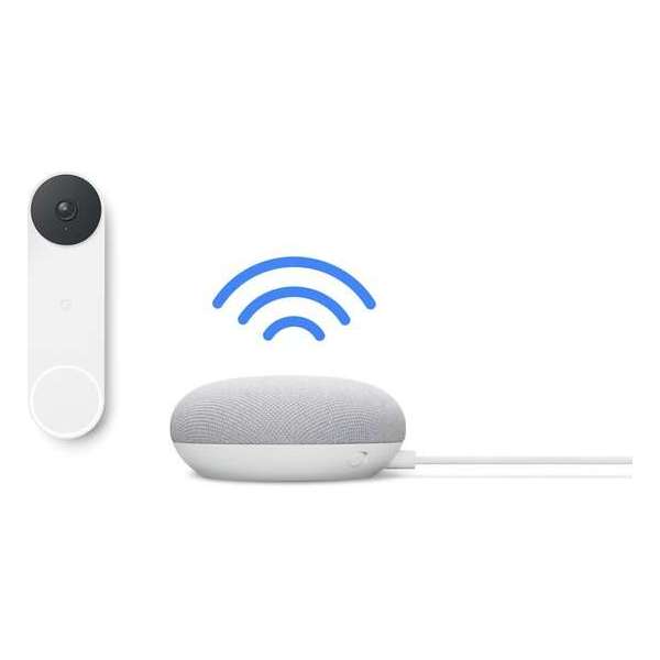 Google Nest Deurbel Batterij + Nest Mini Chalk Speaker / Deurbelgong Google Nest Deurbel Batterij + Nest Mini Chalk Speaker / Deurbelgong