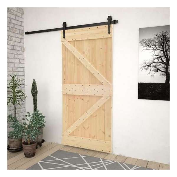 vidaXL Schuifdeur met beslag 90x210 cm massief grenenhout