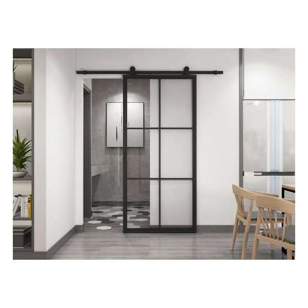Barnwoodweb Schuifdeur staal en glas 6 vaks helder glas 100x235 | Inclusief schuifdeursysteem en deurgreep Barnwoodweb Schuifdeur staal en glas 6 vaks helder glas 100x235 | Inclusief schuifdeursysteem en deurgreep
