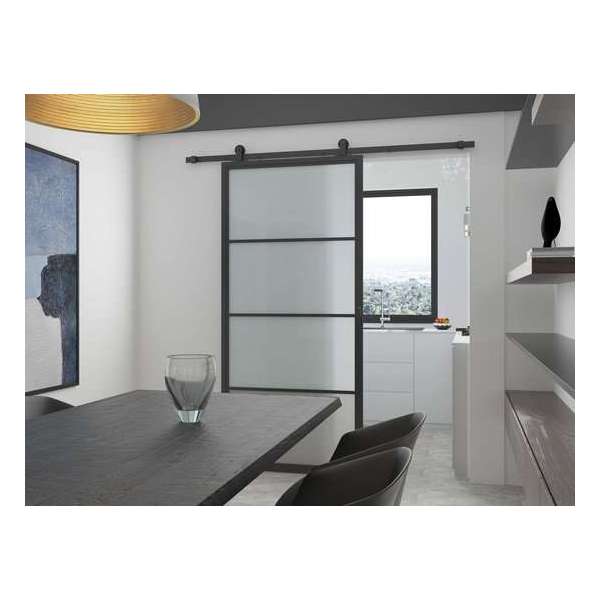 Barnwoodweb Schuifdeur staal en glas 4 vaks melkglas 100x215 | Inclusief schuifdeursysteem en deurgreep Barnwoodweb Schuifdeur staal en glas 4 vaks melkglas 100x215 | Inclusief schuifdeursysteem en deurgreep