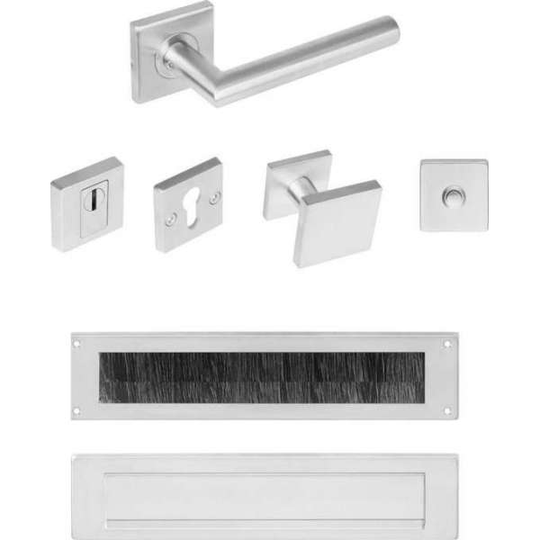 Intersteel Voordeurset veiligheidsbeslag SKG*** vierkant rozet rvs geborsteld met kerntrekbeveiliging Intersteel Voordeurset veiligheidsbeslag SKG*** vierkant rozet rvs geborsteld met kerntrekbeveiliging