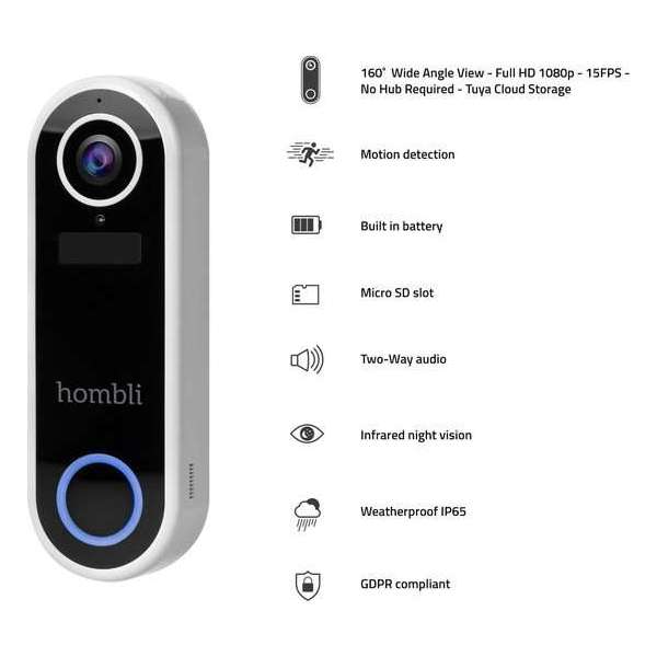 Hombli Slimme Video Deurbel – Draadloos - Wit Hombli Slimme Video Deurbel – Draadloos - Wit
