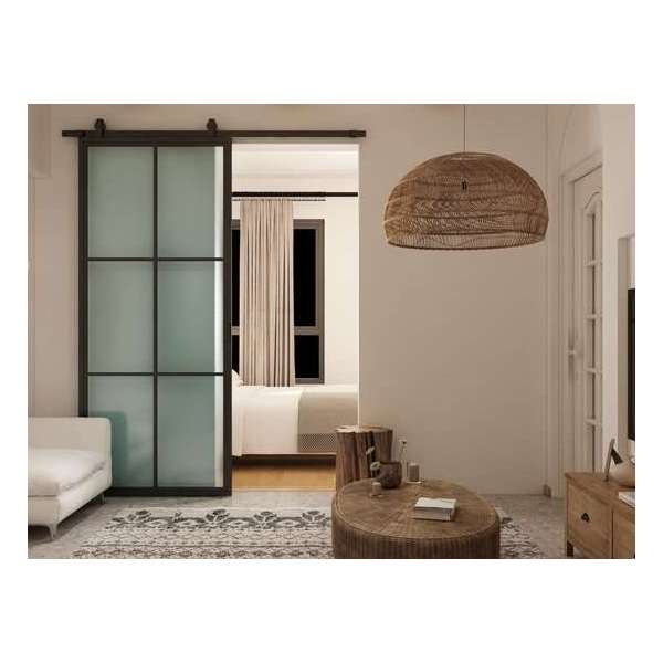 Barnwood Originals - Zwart stalen schuifdeur - 2150 x 1000 mm - 6 glasvlakken - complete sett Barnwood Originals - Zwart stalen schuifdeur - 2150 x 1000 mm - 6 glasvlakken - complete sett