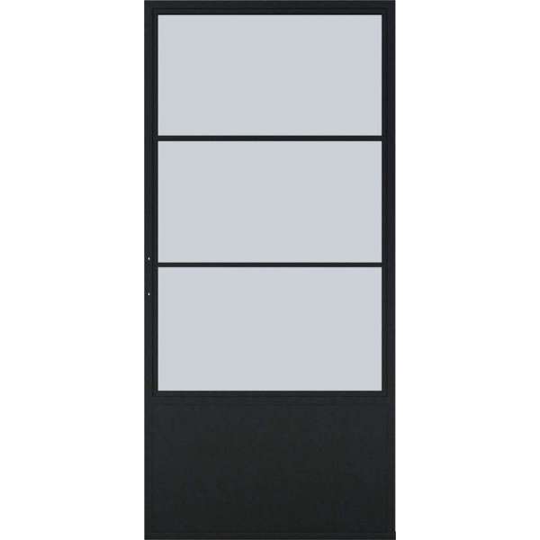 Barnwoodweb Schuifdeur staal en glas 3 vaks kickplate helder glas 100x235 | Inclusief schuifdeursysteem en deurgreep Barnwoodweb Schuifdeur staal en glas 3 vaks kickplate helder glas 100x235 | Inclusief schuifdeursysteem en deurgreep