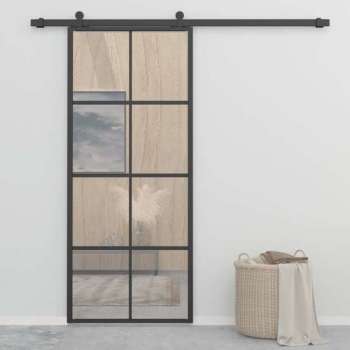 vidaXL Schuifdeur 90x205 cm aluminium en ESG-glas zwart