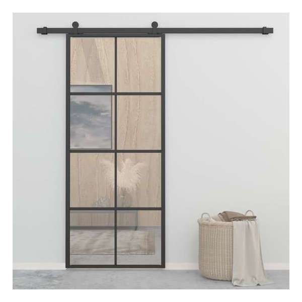 vidaXL Schuifdeur 90x205 cm aluminium en ESG-glas zwart