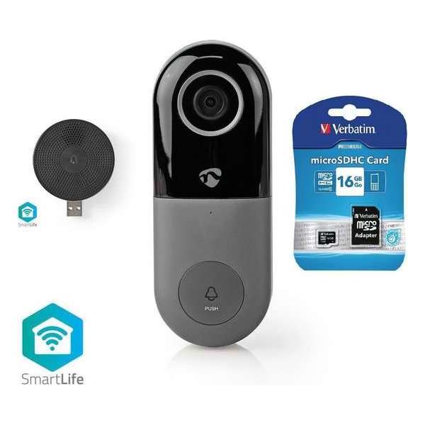 Wi-Fi Smart Videodeurbel met draadloze gong en 16 gb geheugen kaart | Bediening via App | microSD-Sleuf | HD 720p Wi-Fi Smart Videodeurbel met draadloze gong en 16 gb geheugen kaart | Bediening via App | microSD-Sleuf | HD 720p