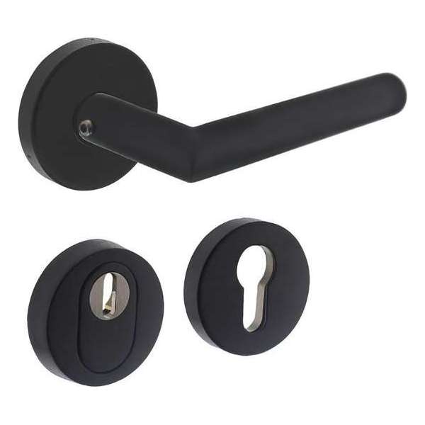 Intersteel Set achterdeurbeslag rond SKG*** met kerntrekbeveiliging rvs zwart Intersteel Set achterdeurbeslag rond SKG*** met kerntrekbeveiliging rvs zwart