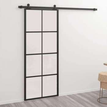 vidaXL Schuifdeur 76x205 cm aluminium en ESG-glas zwart