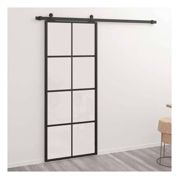 vidaXL Schuifdeur 76x205 cm aluminium en ESG-glas zwart