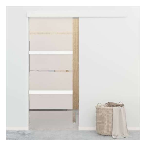 vidaXL Schuifdeur 76x205 cm ESG-glas en aluminium zilverkleurig