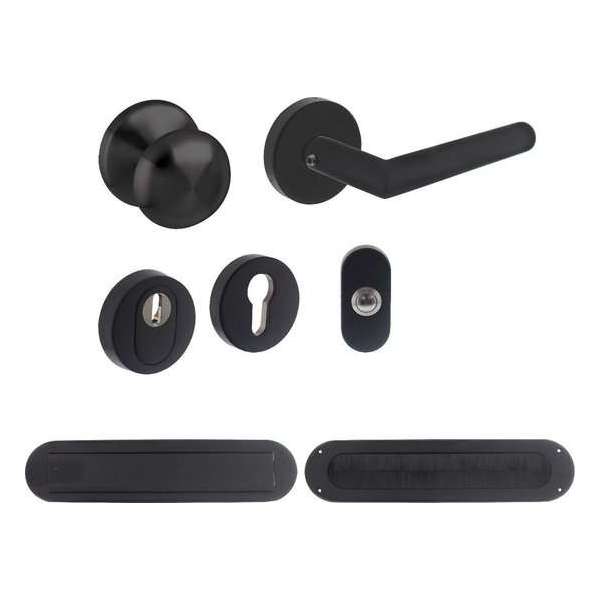 Intersteel Voordeurset veiligheidsbeslag SKG*** rond rozet rvs zwart met kerntrekbeveiliging Intersteel Voordeurset veiligheidsbeslag SKG*** rond rozet rvs zwart met kerntrekbeveiliging
